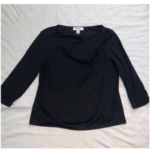 St. John Top Size Med Black Cowl Neck 3/4 Sleeves 100% Viscose Designer Blouse